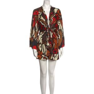 Issa London Silk Wrap Long Sleeve Mini Dress in Autumn Abstract Print, Size 6